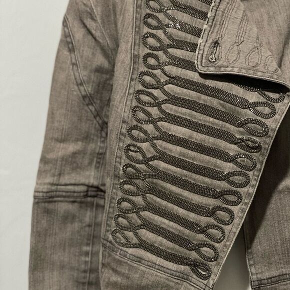 Alice + Olivia military inspired gray jacket chain embellished - Picture 8 of 16